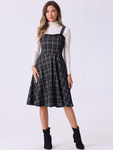 Tweed Plaid Sleeveless Pockets A-Line Pinafore Overall Dress