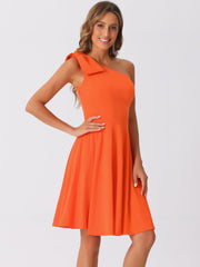 Bow One Shoulder Sleeveless Pockets A-Line Midi Dress