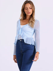 Ruffle Mesh Shrug Long Sleeves Self Tie Bolero Jacket