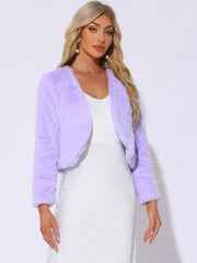 Faux Fur Long Sleeve Open Front Bolero Winter Coat Cropped Jacket