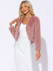 Faux Fur Long Sleeve Open Front Bolero Winter Coat Cropped Jacket