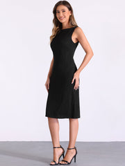 Sleeveless Boat Neck Textured Midi Sheath Dress