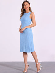 Sleeveless Boat Neck Textured Midi Sheath Dress