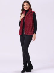 Fluffy Vest Jacket Stand Collar Sleeveless Faux Fur Coat