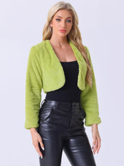 Evening Open Front Bolero Shrug Cropped Faux Fur Jacket