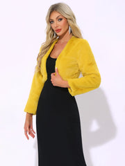 Evening Open Front Bolero Shrug Cropped Faux Fur Jacket