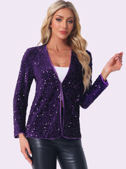 Long Sleeve Glitter Party Sequin Open Front Jacket