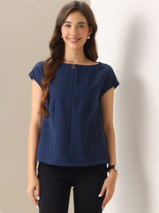 Cap Sleeve Boat Neck Office Work Belted Tops