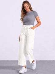 Casual Denim Pants Drawstring Elastic Waist Wide Legs Jeans