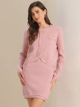 2 Pieces Stretch Textured Knit Cropped Jacket and Mini Skirt Suit Sets