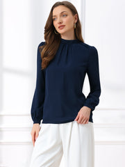 Chiffon Shirt Work Office Mock Neck Long Sleeve Blouse