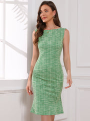 Tweed Sleeveless Elegant Plaid Midi Fishtail Dress