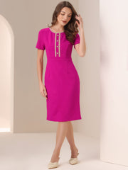 Short Sleeve Button Decor Bodycon Sheath Work Midi Dress