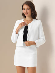 2 Pieces Tweed Long Sleeves Cropped Jacket & Mini Pencil Skirt Set
