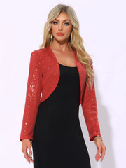 Sequin Open Front Sparkly Bolero Shrug Cropped Jacket