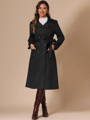 Faux Suede Notched Lapel Double Breasted Belted Long Sleeve Trench Coat