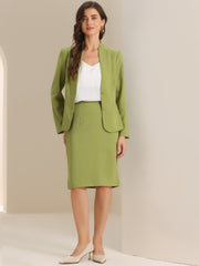 2pc Business Collarless Blazer and Pencil Skirt Suit Sets