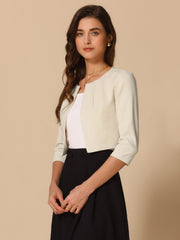 3/4 Sleeve Collarless Pleated Open Front Shrugs