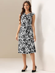 Floral Cowl Neck Cap Sleeve Midi Dress