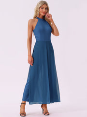 Sleeveless Halter Neck Belted Elegant Wedding Cocktail Dressy Jumpsuits