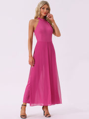 Sleeveless Halter Neck Belted Elegant Wedding Cocktail Dressy Jumpsuits