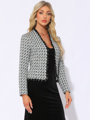 Plaid Tweed Long Sleeve Open Front Work Office Jacket