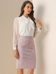 High Waist Split Office Pencil Plaid Tweed Midi Skirt