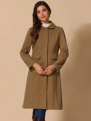 Peter Pan Collar Button Down Long Sleeve Pockets Long Winter Coat