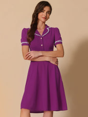 Work Lace Notched Collar Vintage 1950s Short Sleeve Midi Shirt Dress