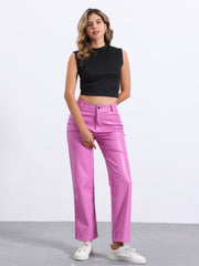 Faux Leather Pants High Waist Straight Leg Casual PU Punk Trousers