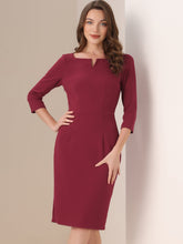 Notch Neck 3/4 Sleeve Work Office Business Midi Sheath Dress