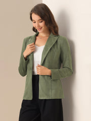 Faux Suede Lapel Collar Long Sleeve Casual Work Office Jacket