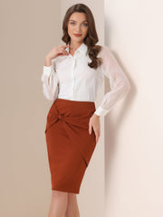 Work Pencil Ruched High Waist Bodycon Midi Skirt