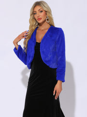 Faux Fur Long Sleeve Open Front Bolero Winter Coat Cropped Jacket
