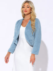 Long Sleeve Open Front Bolero Winter Cropped Faux Fur Jacket