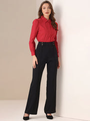 Leotard Shirt Collared Business Casual Button Down Long Sleeves Bodysuit