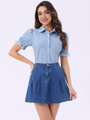 Vintage Peter Pan Collar Blouse Short Sleeve Button Down Shirt
