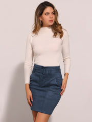 Faux Suede Casual High Waist Belted A-Line Mini Skirts
