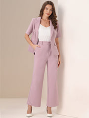 2 Pieces One Button Short Sleeve Blazer Jacket and Suit Pants Office Suit Set