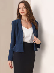 Vintage Lapel Long Sleeve Ruffle Hem Office Cropped Blazer