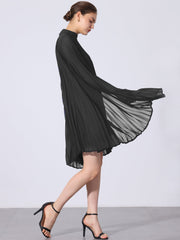 Loose Flowy Cloak Sleeve Cape Pleated Chiffon Mini Dress