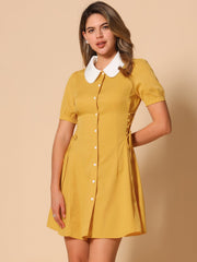 Vintage Peter Pan Collar Lace Up Button Down Dress