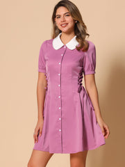 Vintage Peter Pan Collar Lace Up Button Down Dress