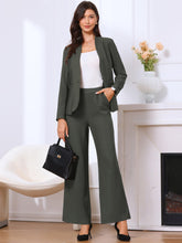 2 Piece Collarless One Button Blazer & Bell Bottom Pants Business Suit Set