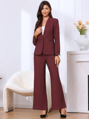 2 Piece Collarless One Button Blazer & Bell Bottom Pants Business Suit Set