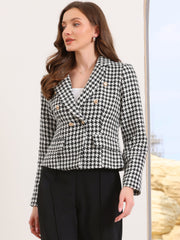Notch Lapel Houndstooth Buttons Work Long Sleeves Blazer