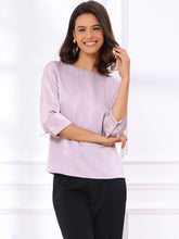 Dressy Casual Boat Neck 3/4 Sleeve Work Satin Blouse
