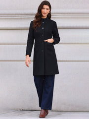 Stand Collar Single Breasted Mid-Long Overcoat