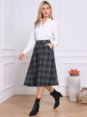 Plaid Vintage Pocketed Midi A-Line Skirt
