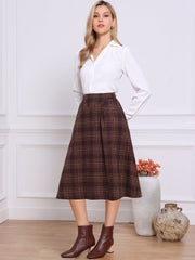 Plaid Vintage Pocketed Midi A-Line Skirt